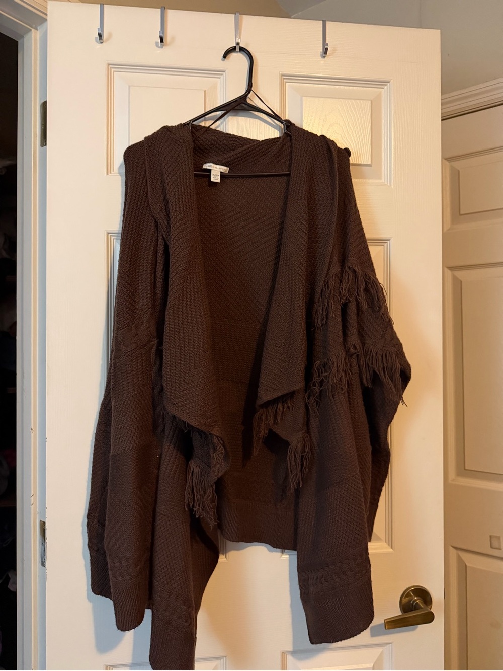Cato Dark Brown Fringed Open-Front Knit Cardigan